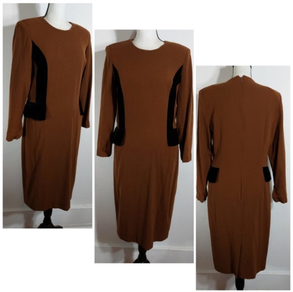 Carlisle Dresses & Skirts - Vintage Carlisle Fully Lined Brown Long Sleeve Career Dress Size 12
